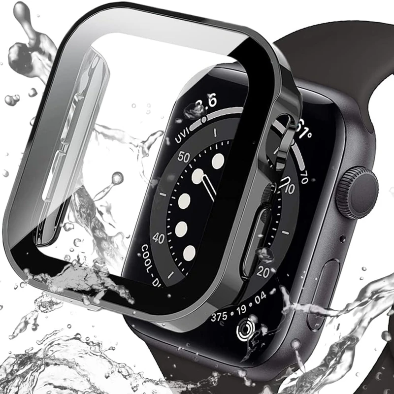 

Glass+Case For Apple Watch 42 46mm 45mm 41mm 49mm 44mm 40mm straight edge Screen Protector Cover Case iWatch SE 6 7 8 9 10 Ultra