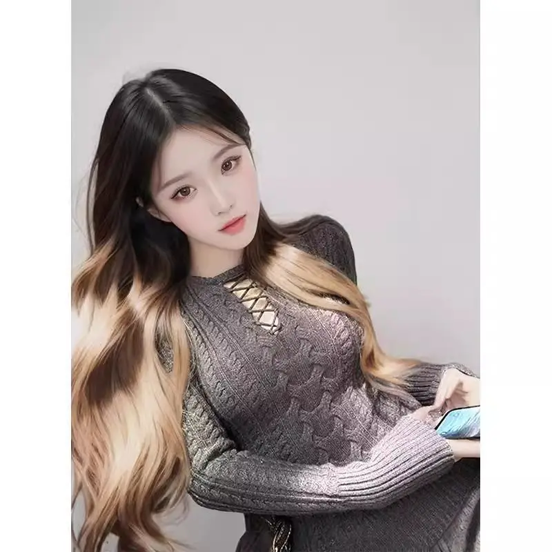 Swetry Bluzy Pulowery Damskie Golfy Rayon Falbana Dół Dopasowane Eleganckie Na Randkę Wieczorową Do Restauracji Kobiece Wygodne