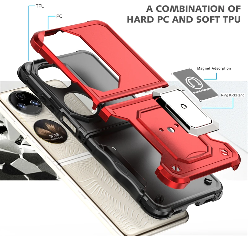 For Huawei P50 Pocket Case Shockproof Armor Phone Cases For Huawei P 50 P50Pocket Silicone + PC Metal Ring Car Stand Back Cover