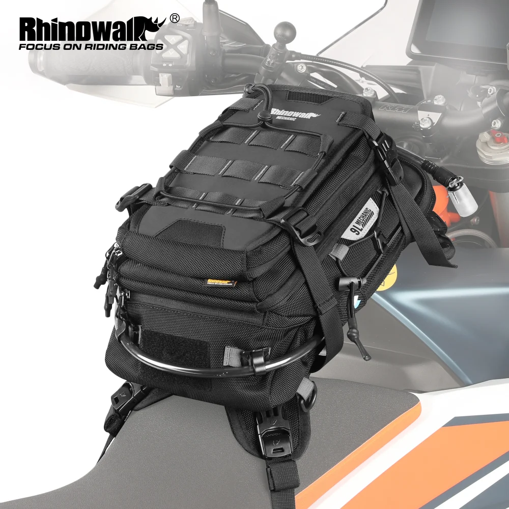 Rhinowalk Motorcycle Tank Bag Motor Set With 1.5L Water Bladder 9L Multi Compartment Backpack Hidden Raincover MOLLE System