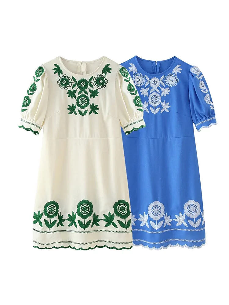 2024 RARF autumn new European and American style design, fashionable and niche embroidered short sleeved dress