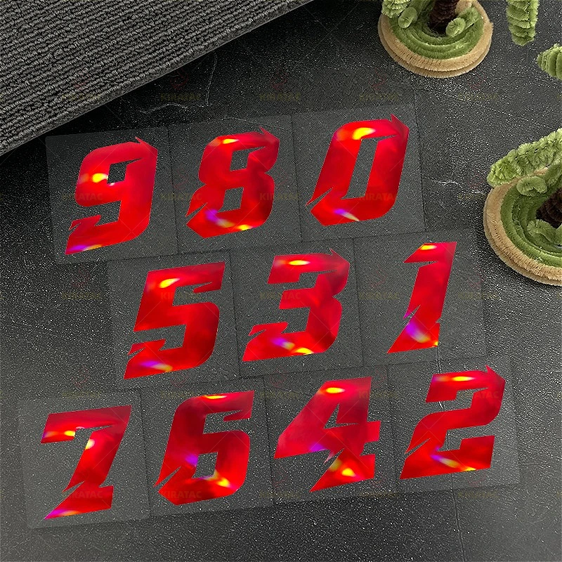 

Красный лазерный номер, 2 размера, наклейки для мотоциклов, водонепроницаемые для мотоциклетного шлема, обтекатели топливных баков, виниловые наклейки для окон автомобиля