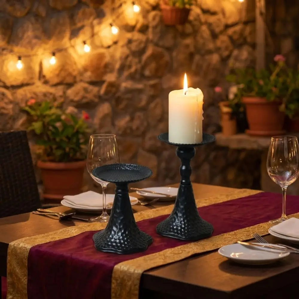 Black Iron Candle Holders Metal Low Profile Design Iron Candlestick Stand Table Decoration Decorative Candle Stand