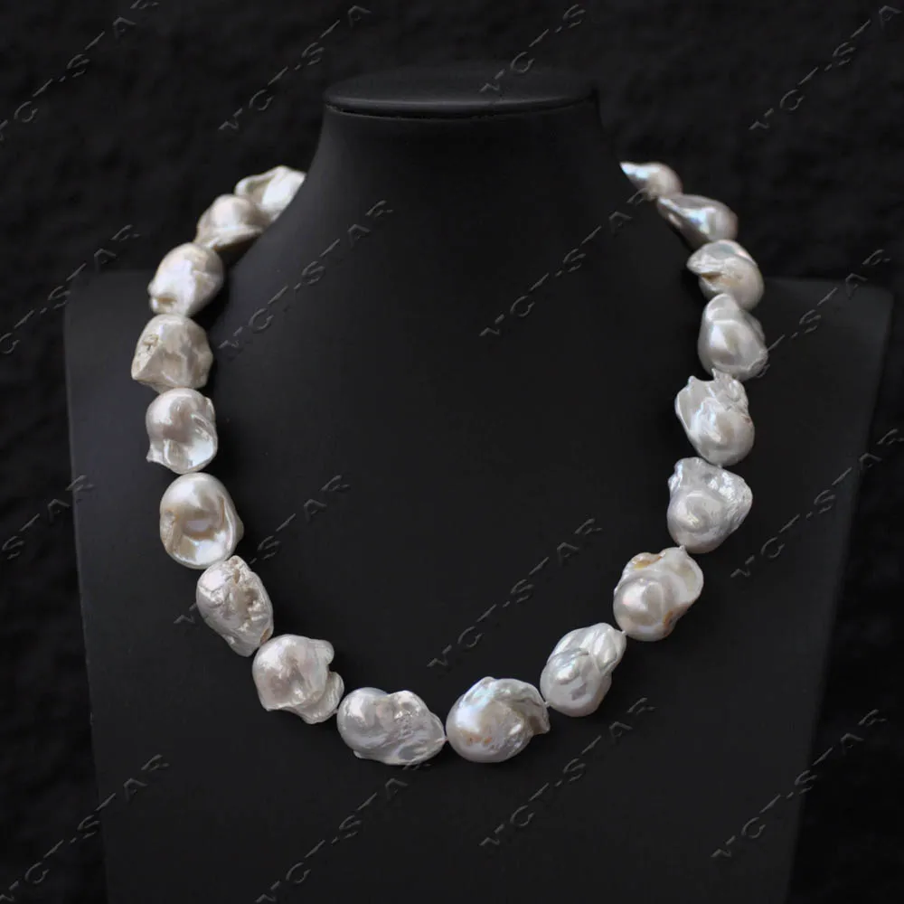 

MTC·STAR 17 дюймов 21 мм Белое ожерелье Keshi Reborn с пресноводным жемчугом CZ (Z14308)