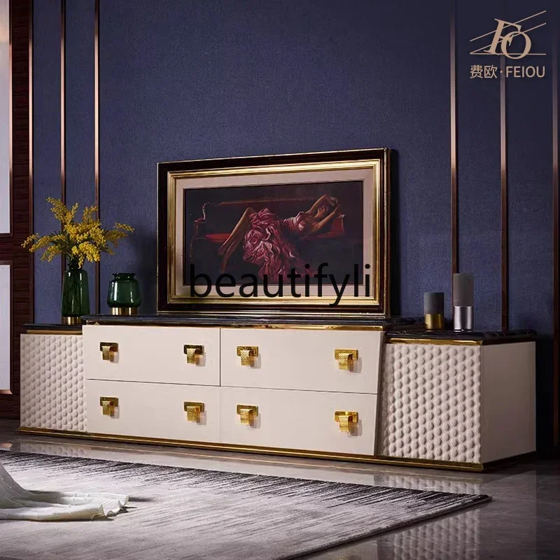 

XZ1Light luxury TV cabinet villa living room post-modern Italian marble floor cabinet coffee table combination