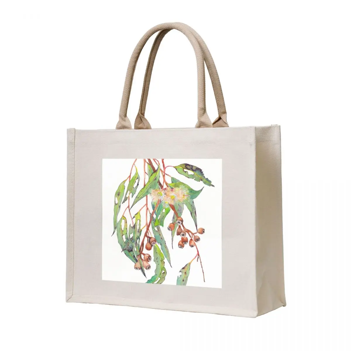 

Watercolour eucalyptus tree branch with white flowers & gumnuts. Tote Bag shopping bag logo tote bag woman Shopper handbag