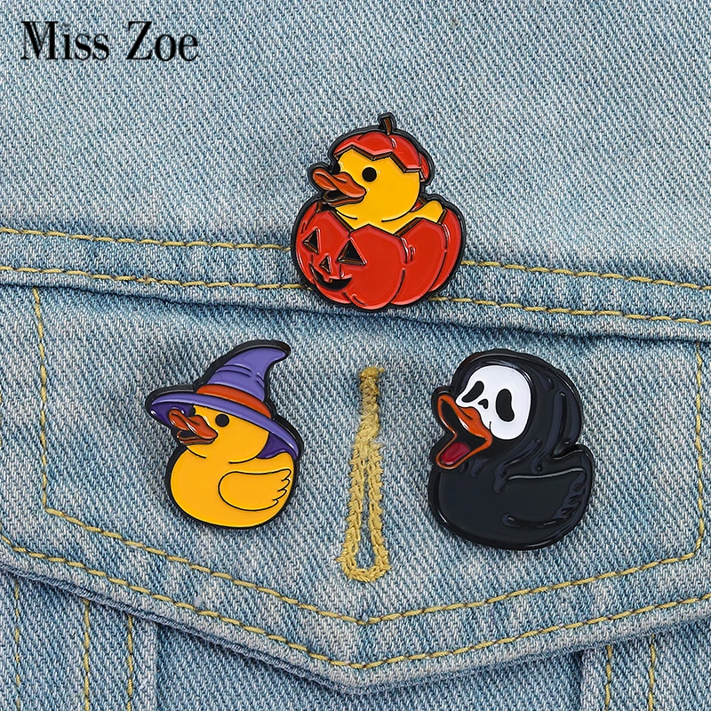 Halloween Ente Emaille Pins Benutzerdefinierte Skelett Hexe Broschen Revers Abzeichen Kleidung Punk Tier Schmuck Geschenk für Freunde