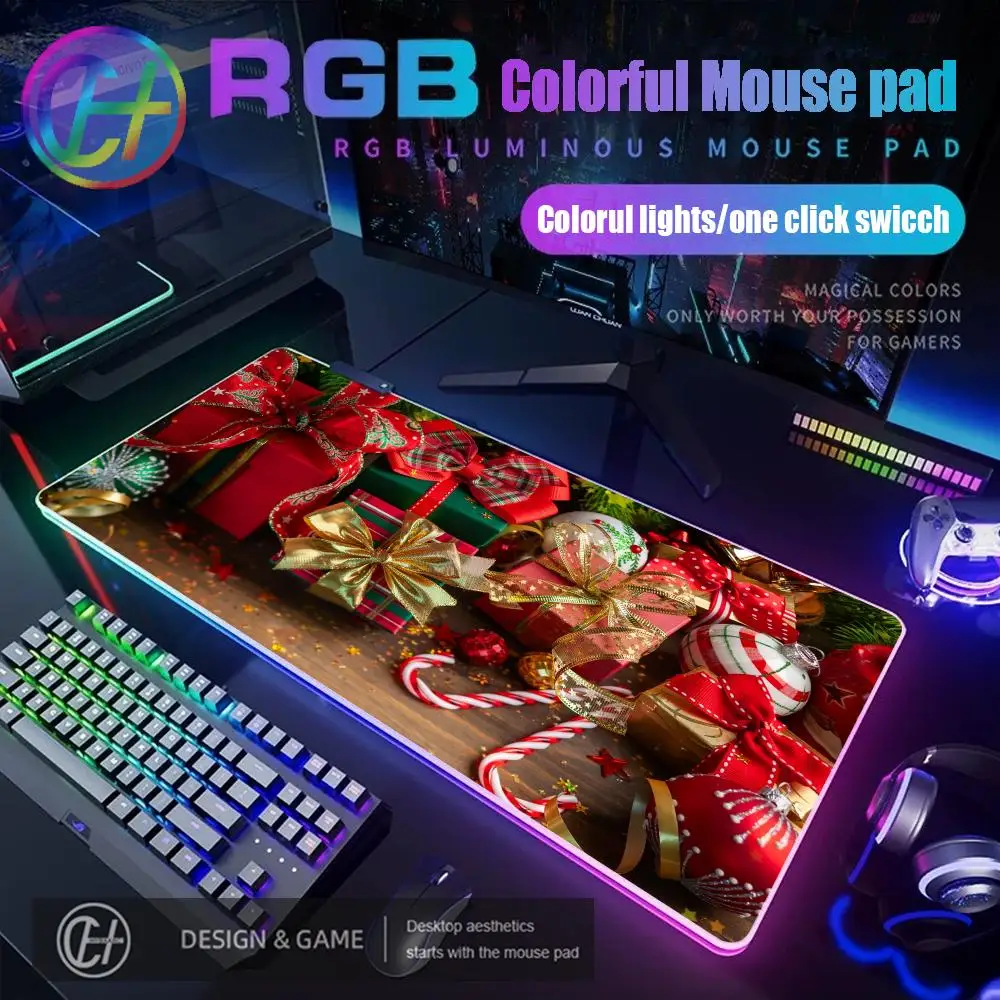 

HYBXAXC Merry Christmas Santa Claus Mouse Pad RGB Gaming Mouse Pad Desk Mat HD Gamer Large LED Light XXL 100X50CM Mouse Pad