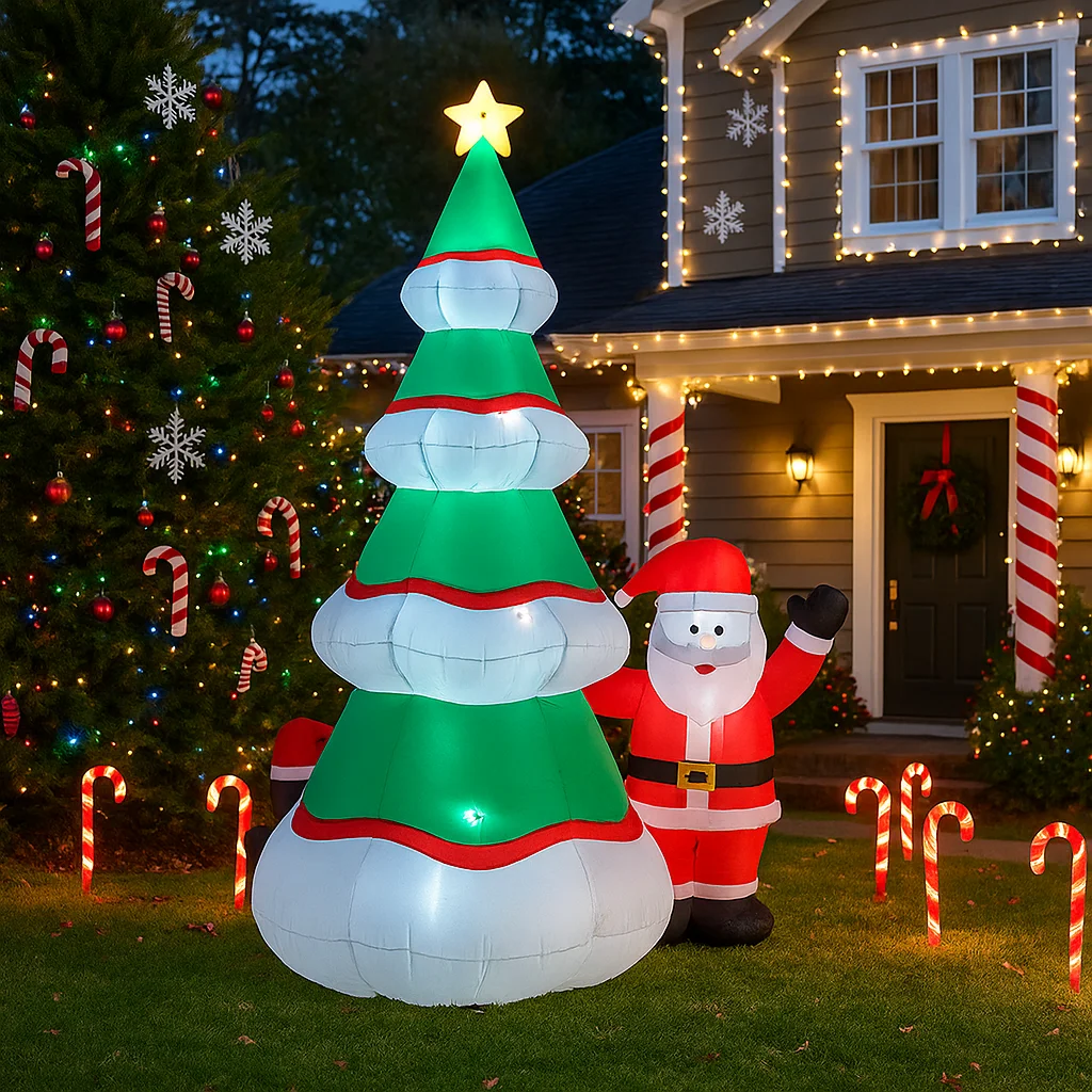 2.1M/6.8FT Christmas Decorations Inflatable Toy Santa Claus Tree Penguin Home Yard with LED Light Party Christmas Decor Toy