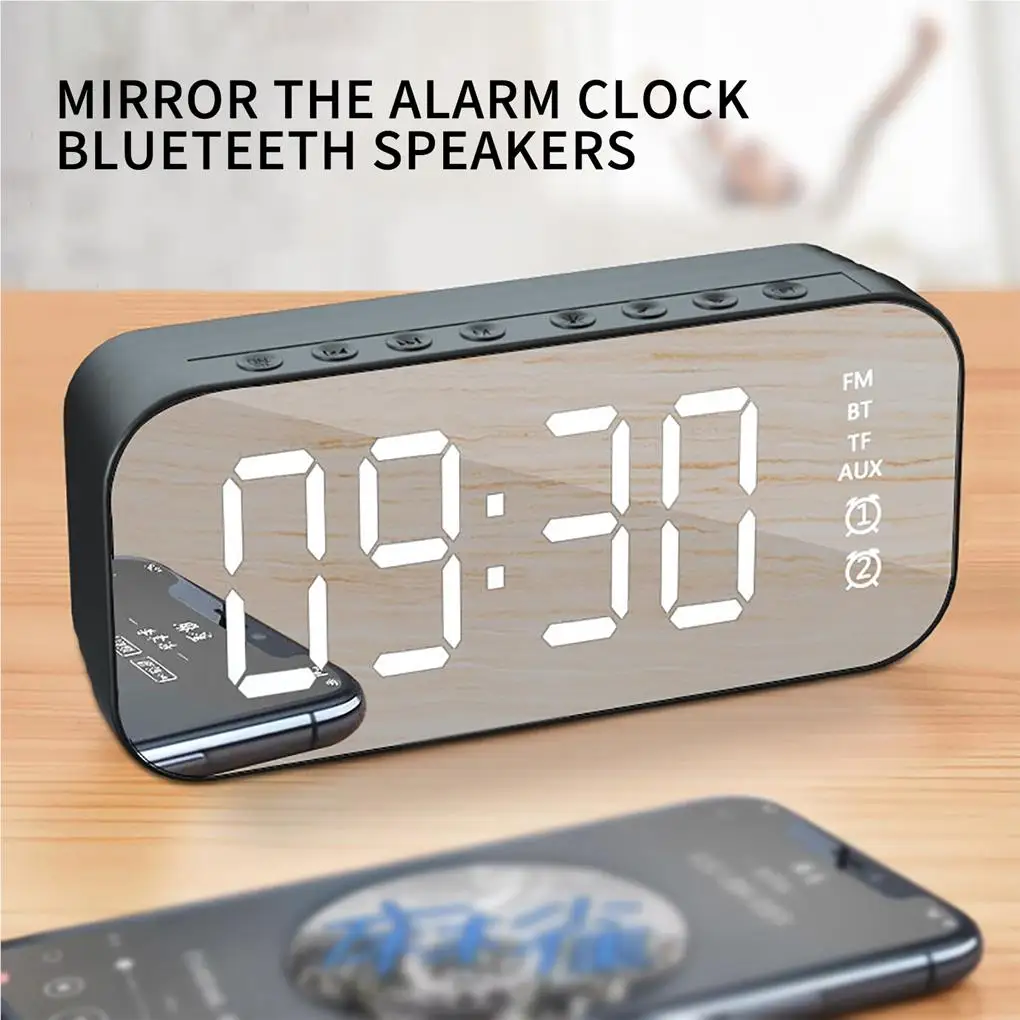 Digital Alarm Clock Household Bedside Multifunctional Wireless Speaker LED Tabletop Clocks Timing Equipment black