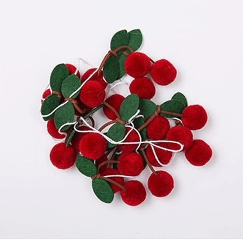 Cherry Felt Ball Handmade Garland String Wall Hanging Ornaments Hair Ball Pendant Kids Room Decoration Baby Shower Party Favor