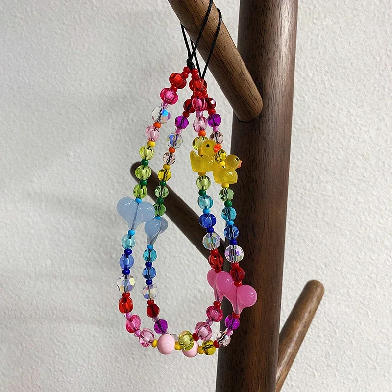 

1pcs Colorful Beaded Cell Phone Charms Summer Beach Heart Cell Phone Earphone Lanyard Trendy Y2K Bag Decoration Accessories Gift