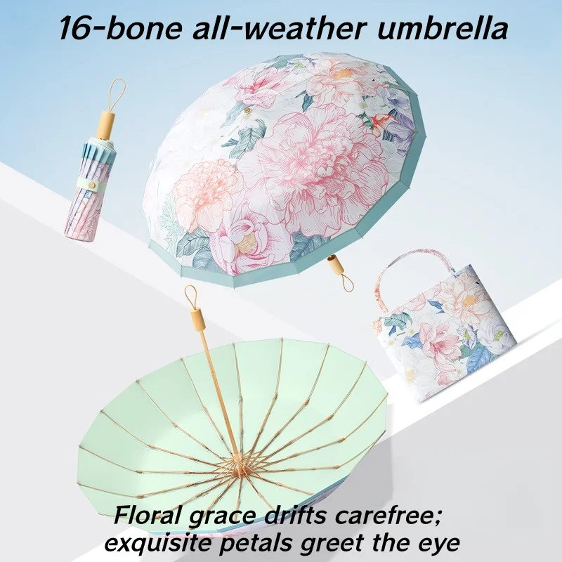 

Elegant French Retro Sun Umbrella - UPF 50+ Colorful Rubber Coating, All-Weather Parasol for Women, Bohemian Vintage Style