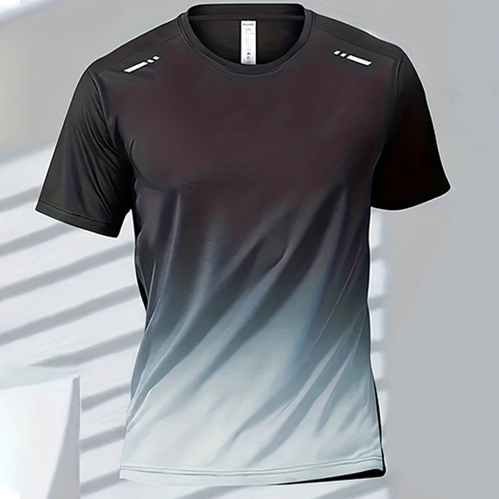 T-shirty męskie T-shirty sportowe Szybkoschnące T-shirty gradientowe z krótkim rękawem Sporty na świeżym powietrzu Wygodny Casual Jednolity kolor