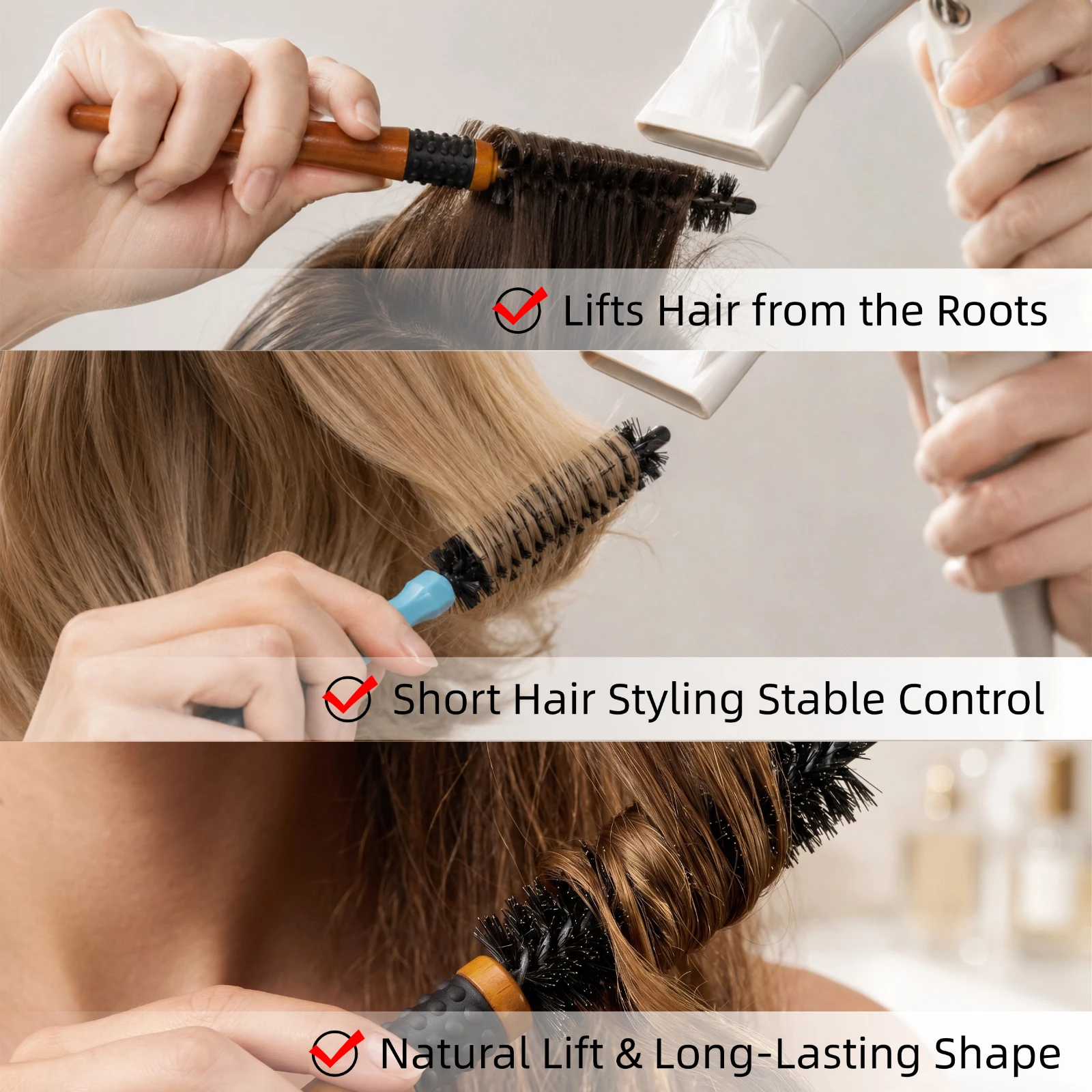 3-teiliges Friseur-Bürsten-Set: Holz-Toupetkamm, Bürste mit Borsten zum Entwirren, Mini-Twist-Rundbürste für Lockenstyling – Detail 10