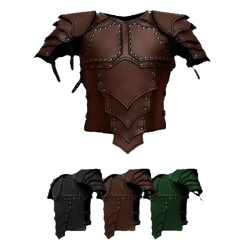 CMM Mens Medieval Viking Knight Pirate Costume Body Shoulder Armor Set Steampunk Leather Vest Armour Cosplay Outfit Pauldrons