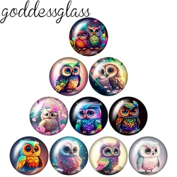 New Love Owl Cute cartoon owl Colored feathers 12mm/18mm/20mm/25mm Round photo glass cabochon demo flat back Making findings
