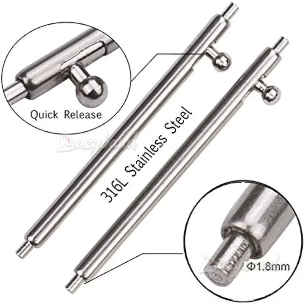 20pcs 4pcs Quick Release Watch Pins 1.8mm Diameter 12mm 13 14 15 16 17 18 19 20 21 22 24mm Band Full Stainless Steel Spring Bars