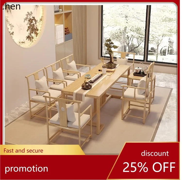 

HXL Solid Wood Tea Table and Chair Set Natural Wood Color Kung Fu Tea Table Tea Brewing Table
