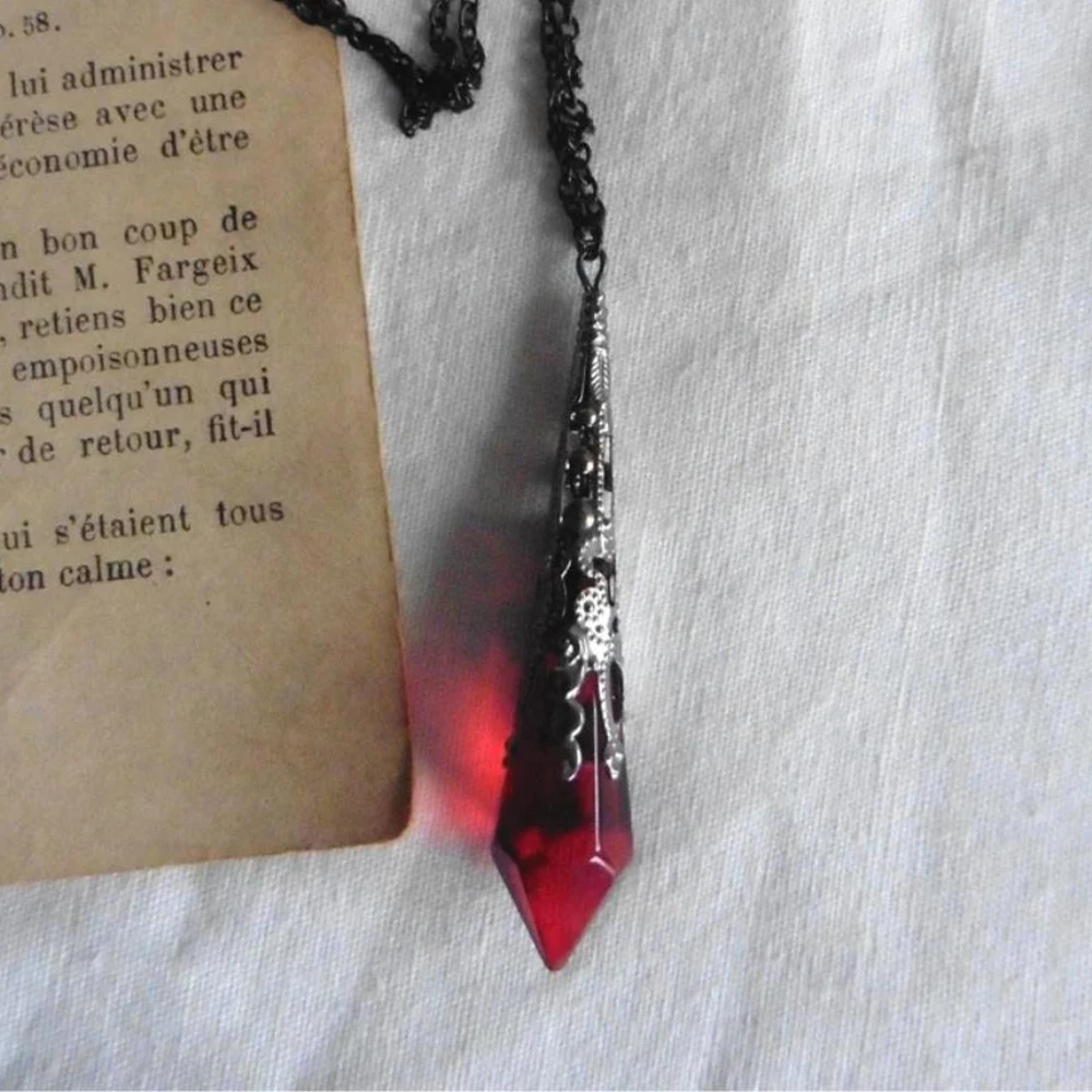 Red Blood Drop Necklace Gothic Vampire Glass Crystal Pendant Long Chain Accessory Jewelry For Women Man Party Jewelry