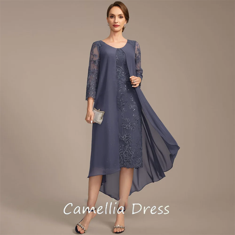 Nieuwe Ronde Hals Moeder Van De Bruid Jurk Schede Asymmetrische Chiffon Kant Formele Jurken Vestidos Mae Da Noiva Casamentos