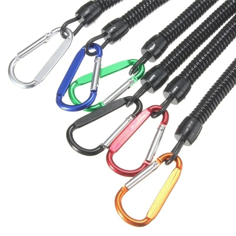 2PCS Fishing Coiled Lanyard or Safety Rope Wire Steel Camping Secure Pliers Lip Grips  Stretch Fishing Tools Color Random