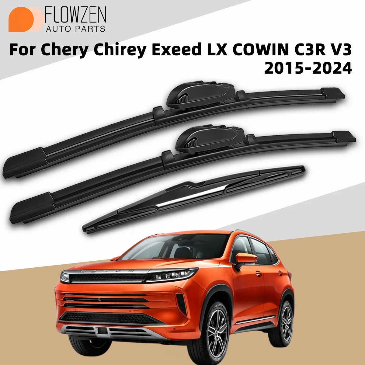

3PCS Front Rear Wiper Blades Fit For Chery Chirey Exeed LX COWIN C3R V3 2015-2024 Car Premium Quiet Streak-Free Durable Parts