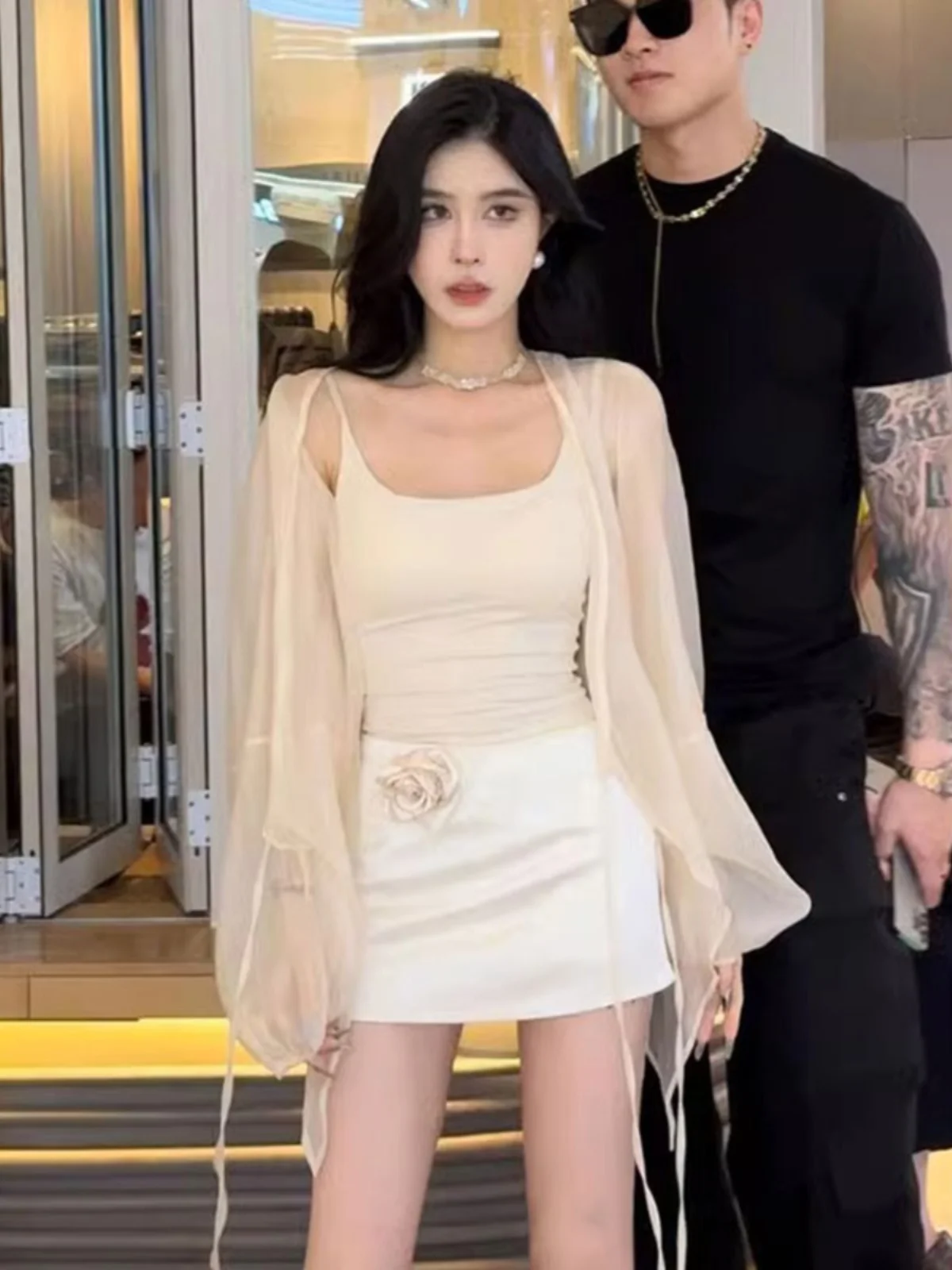 

Летняя женская шелковая шифоновая рубашка-кардиган с защитой от солнца, тонкая полупрозрачная накидка с юбкой на бретелях, верхняя накидка-шаль из евро-органзы