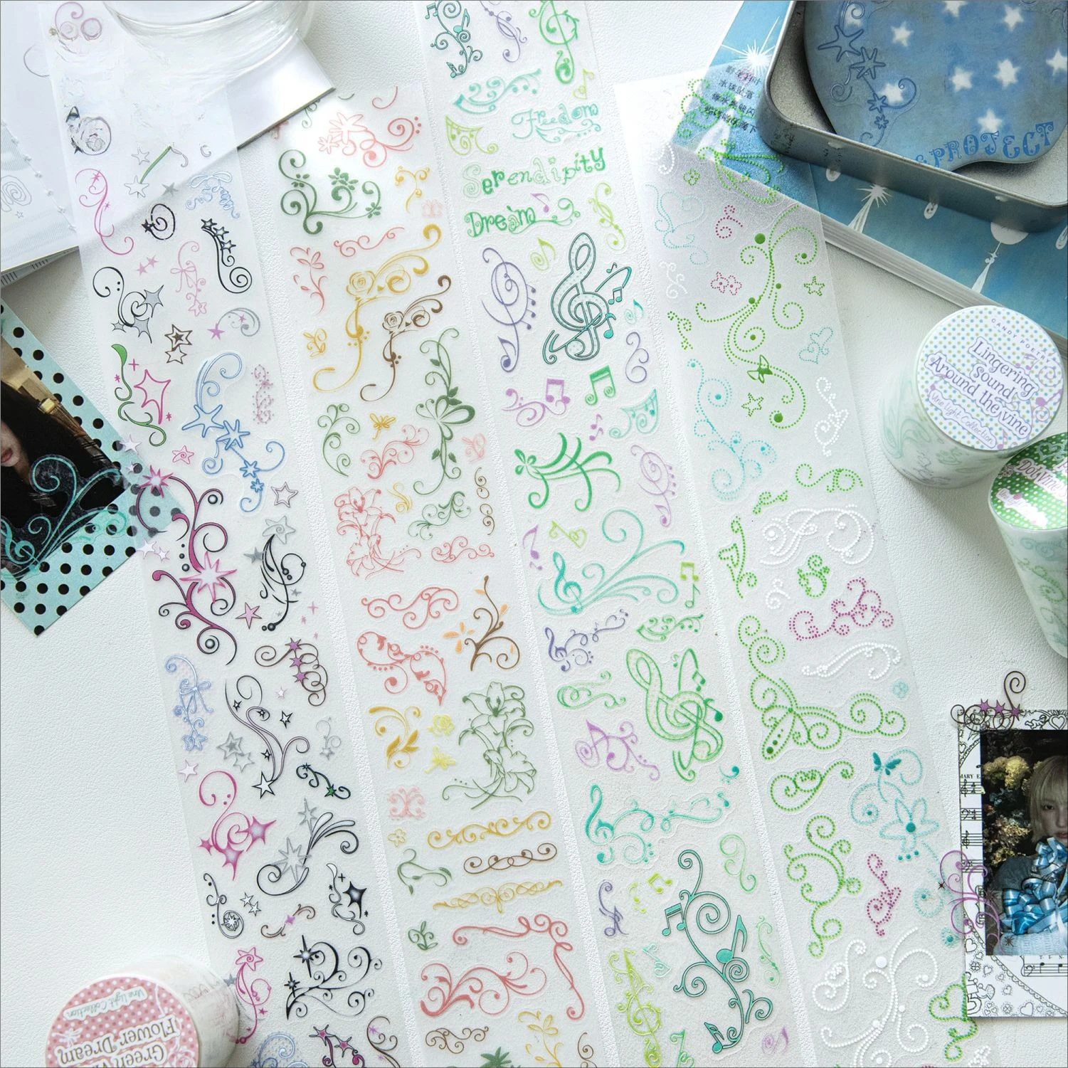 50mm*150cm Vintage Vine Musical Note Landscape PET Tape Creative DIY Journal Material Collage Scrapbooking Stationery