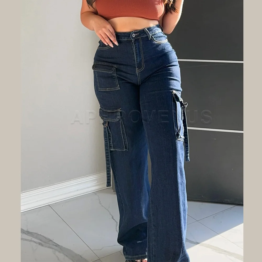 2024 Women High Waist Lifted Jeans Extremely Slim Waist to Hip Ratio Trousers Jean Straight Pocket Design Overalls Casual Pants