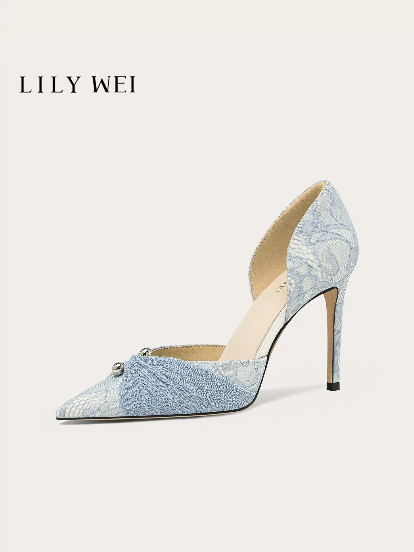 Spring/Summer New Pointed Metal Buckle Lace Mesh Sandals Banquet Large Size Small Size Widening High Heels Women's Shoes