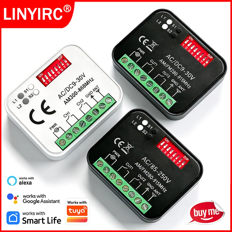 

Works With Tuya Wifi Universal Garage Door Remote Control Receiver 300-868MHz 433MHz 868MHz Smart Switch Module Receiver Relay