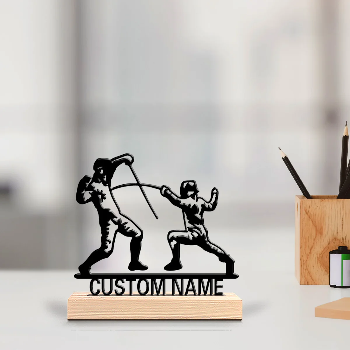 Statue en métal personnalisée avec texte, ornement d'art moderne, artisanat avec base en bois, ornement en métal pour cadeaux pour enfants, 1 pièce