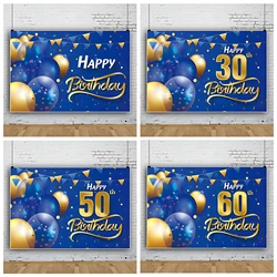 New Blue Gold Balloon Glitter Birthday Background 304060 Birthday Party Decoration Banner Supplies Adult Photography Background