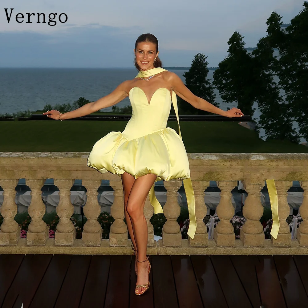

Verngo Elegant Yellow Mini Party Dress Sweetheart A Line Ball Gowns Short Birthday Dress Modern Prom Gowns Customized