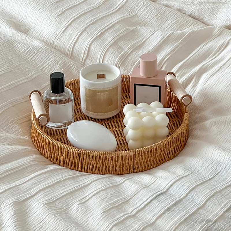 Simple Tray Decorative Table Center Tray Creative Hand Knitting Trays Elegant Aesthetic Design Home Storage Trays with Handle