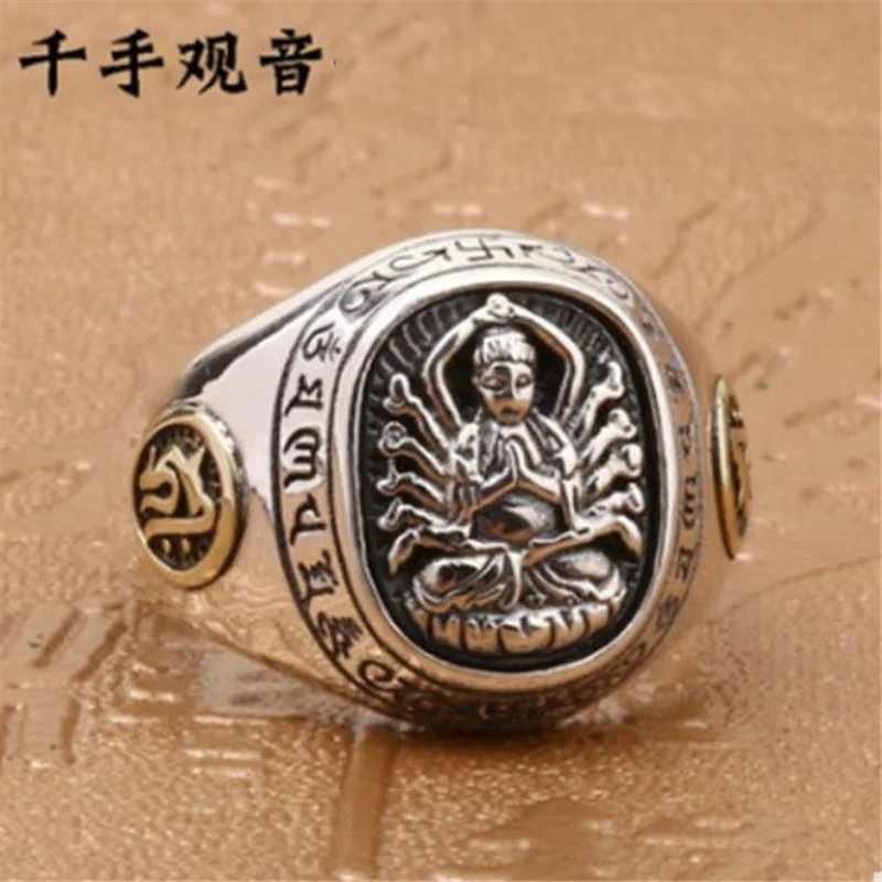 Ethnic Religious Buddha Ring For Buddhist Finger Accessories Trendy 925 Sterling Silver Ring For Men Jewelry Personality Bijou