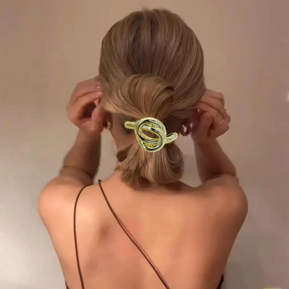 Diadema de Metal con diseño geométrico para mujer, lazo de Metal para el cabello, puño de cola de caballo, diadema elástica negra, accesorio de cuerda para el cabello, elegante