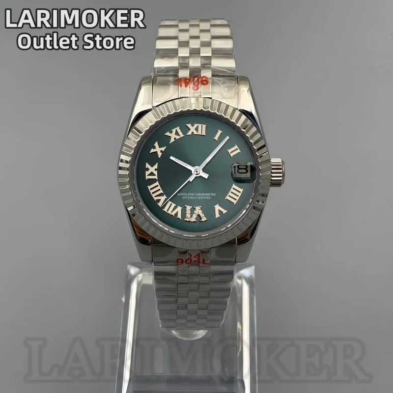 

LARIMOKER 31mm Women's Silver NH15 Mechanical Watch Roman Numeral Gear Bezel Green and Brown Dial Sapphire Steel Diving Watch