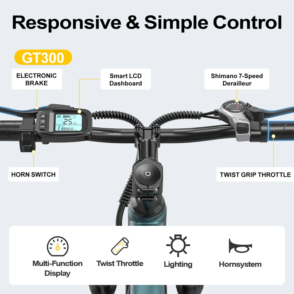 Aairsk GT300‑26 Electric Mountain Bike for Adults, 250W 36V 10AH Ebike with 7‑Speed , Dual Disc Brakes, Front Suspension, LCD Display, Removable Battery, 15.5 MPH Max Speed for Commuter & Off‑Road Use image 8