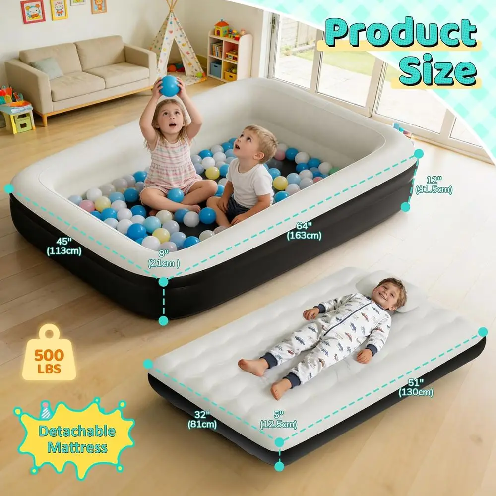 Portable Kids Air Mattress with Safety Sides, Electric Pump, and Carry Bag - Lightweight Toddler Travel Bed for Outdoor Sleeping