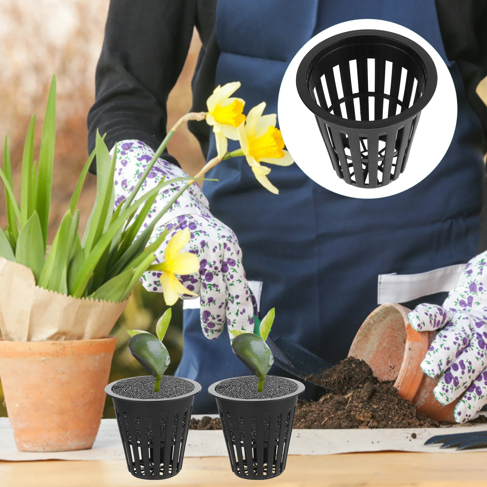 

10 Pcs Hydroponic Baskets Grow Net Cups Plant Nursery Pots Garden Slotted Containers Plastic Trays for