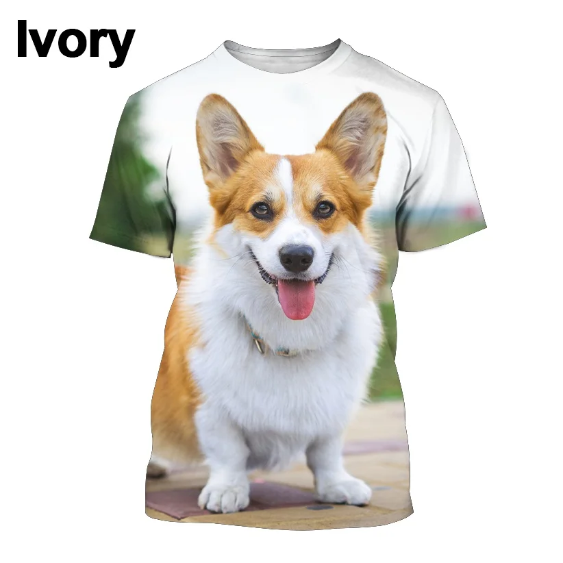 New Fashion Cute Pet Dog Corgi 3d Print Unisex Funny Casual Round Neck Short Sleeve T-Shirt