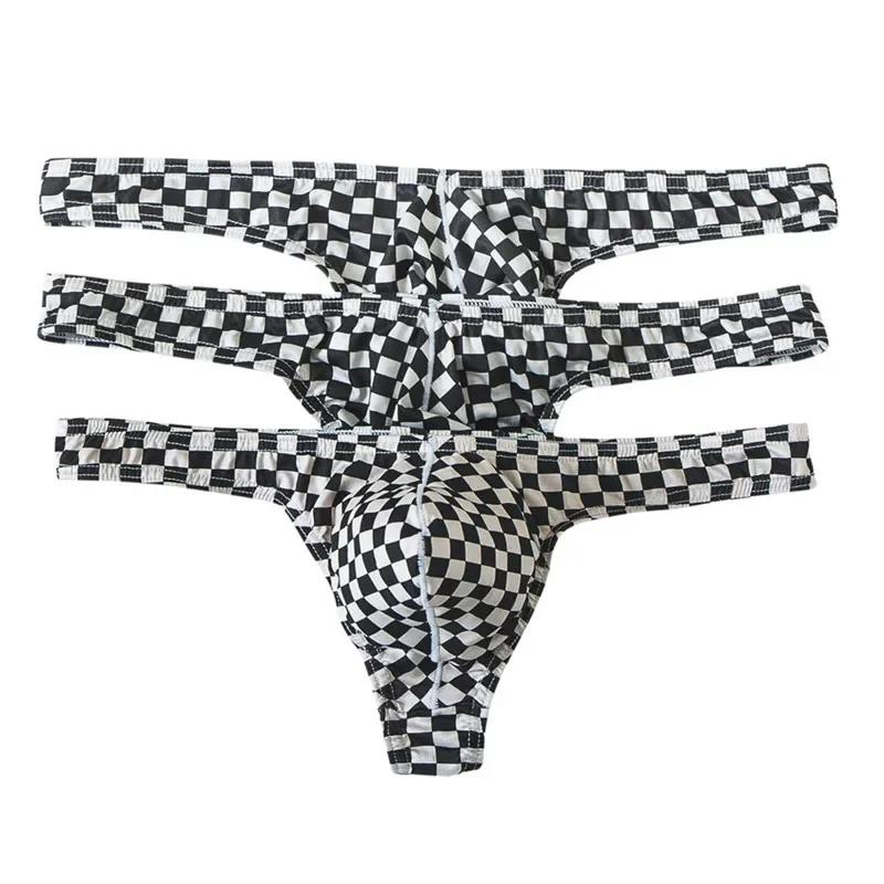 3PCS Sexy Men Underwear Briefs Cotton Cueca Plaid Shorts Thong Breathable Fitness Underpants Thongs Slip Homme