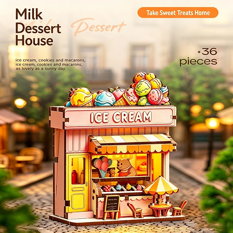 DIY Wooden Mini Shop House Model Kit Magnetic Fridge Magnet 3D Puzzle With LED Light Handmade Assembly Tiny Store Decor Gift