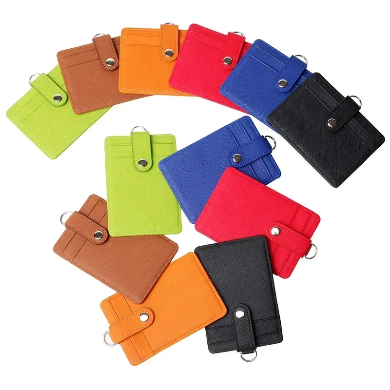 Tarjetero multifuncional con cordón para hombres y mujeres, tarjetas de crédito, tarjetas bancarias, tarjetas de estudiante, billetera de cuero, funda para identificación