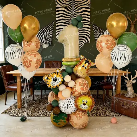 Cartoon Animal Balloon Set 0-9 Mini Tiger Lion Giraffe Balloon Animal Theme Jungle Party Birthday Party Decoration Balloon