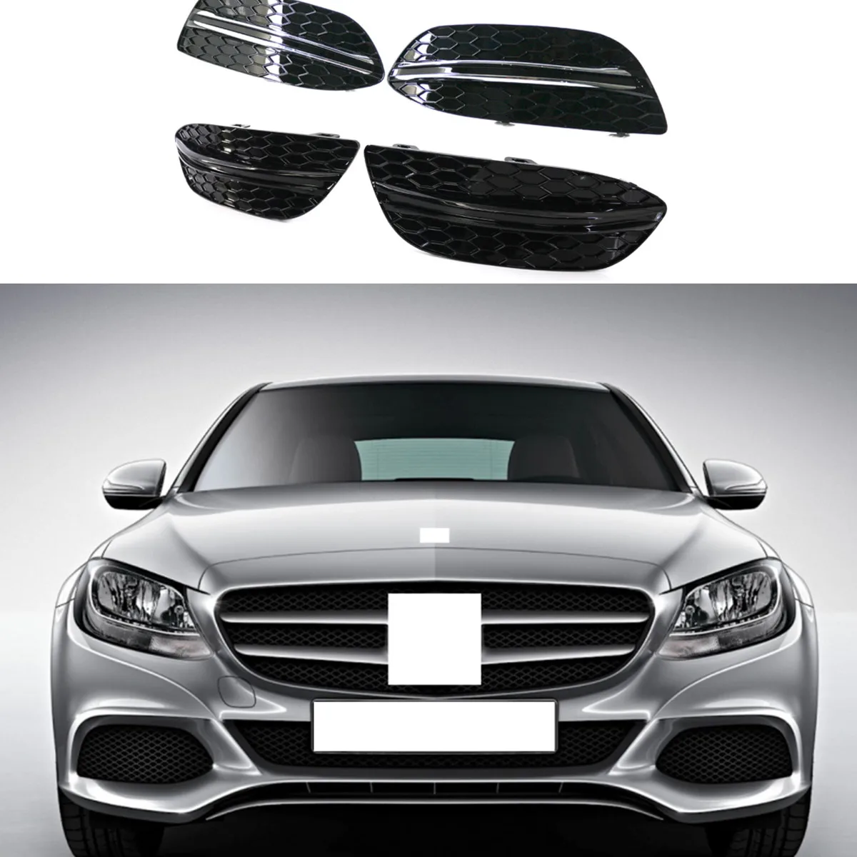 

Front bumper All Black grille fog light frame For Mercedes Benz C Class W205 2014-2019