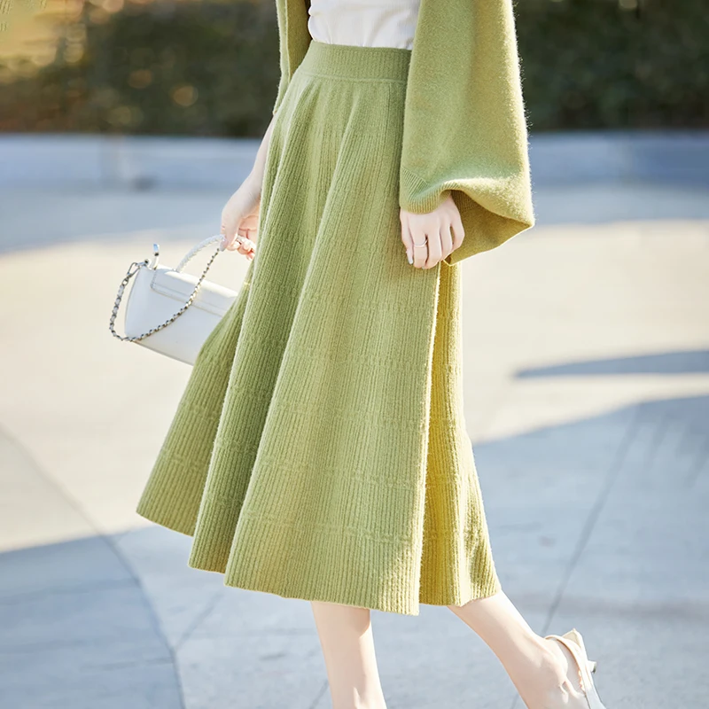 Autumn WinterFashion 100% Merino Wool Cardigan Women Clothing Skirt High-Waisted Pure Wool Versatile Women Skirt