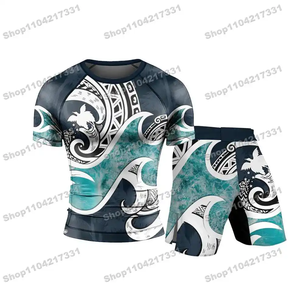 3th Spring Newly Rash Guards Surfing Jersey Beach Shirts Swimwear Diving Gym Shorts MMA BJJ Men Jiu Jitsu Fitness Sets